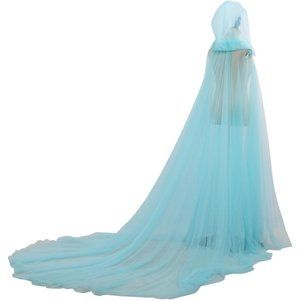 Women Wedding Tulle Cape Hooded Elven Cloak Bridal Dress Robe with Long Train